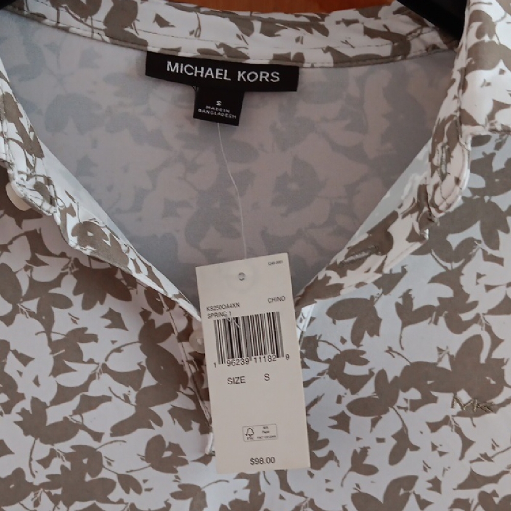 Michael Kors White and Brown Casual Button Down Shirt S - Picture 2 of 4